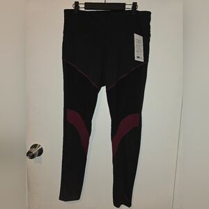 NWT Black and Burgundy Mesh Insert Leggings
